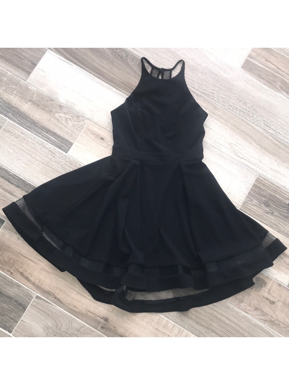 Black Skater Formal Dress with Mesh Hemline, Size 7/8, HOCO B Darlin EUC